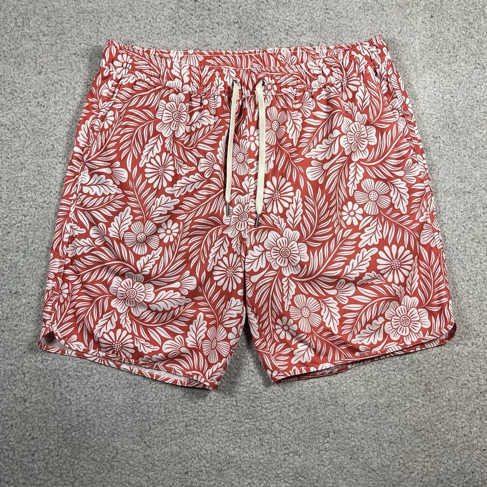 Fair Harbor Shorts Mens 2XL Floral Print Anchor Swim Trunks Lined 8" Surf Beach
